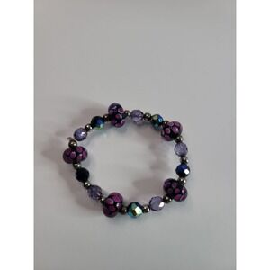 Pink Black Purple Beaded Stretch Bracelet with floral Dot Pattern